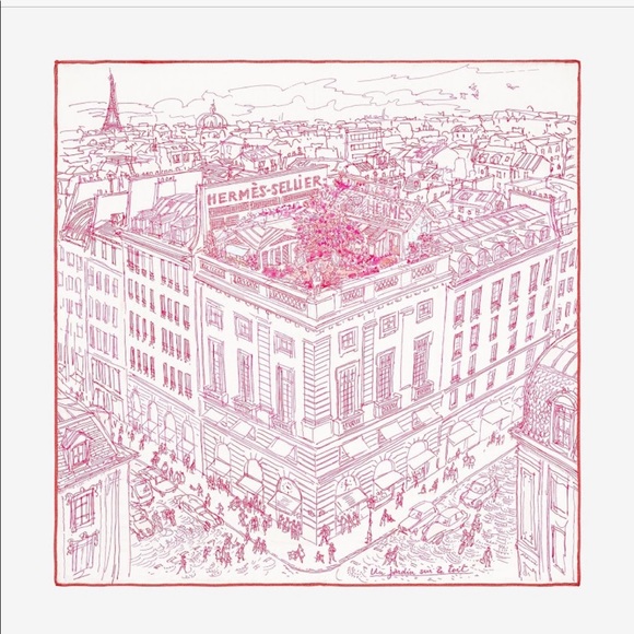 Hermes Un Jardin sur le Toit scarf pink/white - Picture 4 of 4